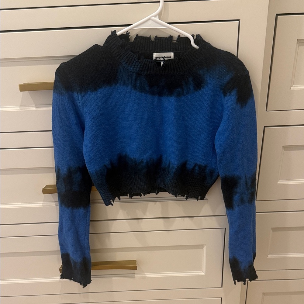 superdown cropper Blue and Black Tie-Dye Sweater
